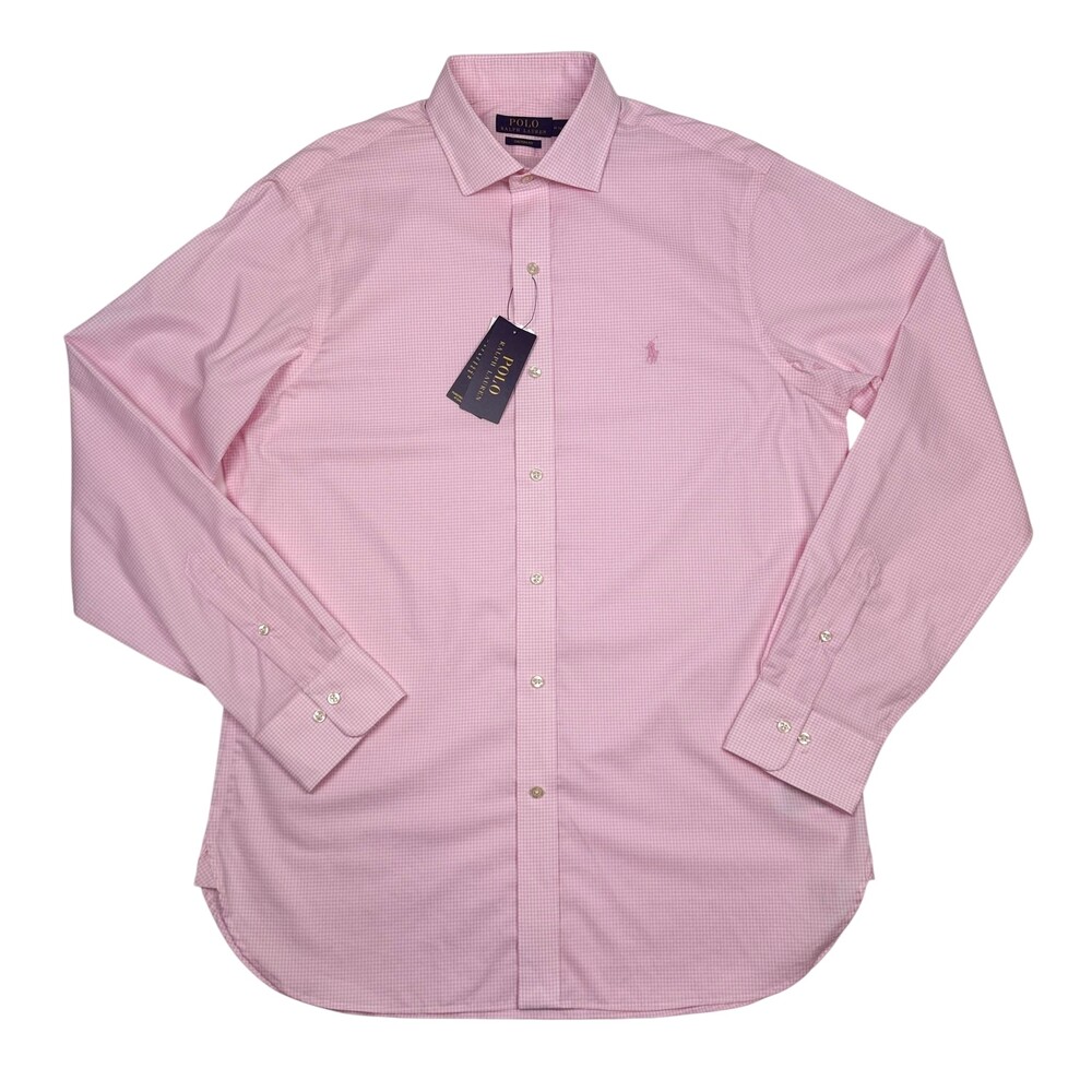 Polo Ralph Lauren Shirt Mens Medium Pink Check Long Sleeve Custom Fit Button Up